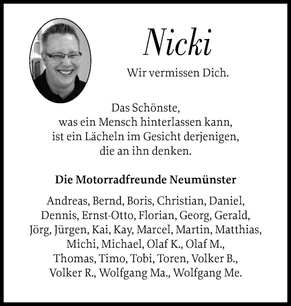  Traueranzeige für Nicki  vom 17.05.2025 aus Holsteinischer Courier
