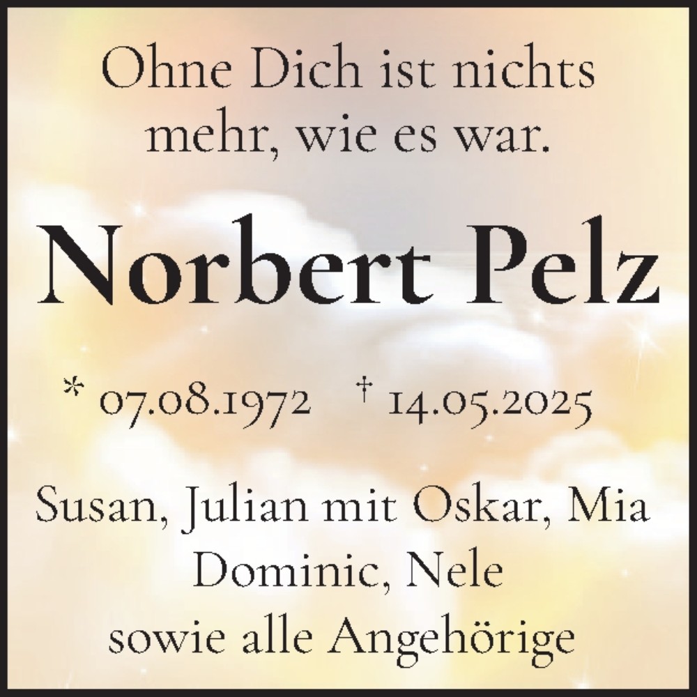  Traueranzeige für Norbert Pelz vom 21.05.2025 aus Ostholsteiner Anzeiger