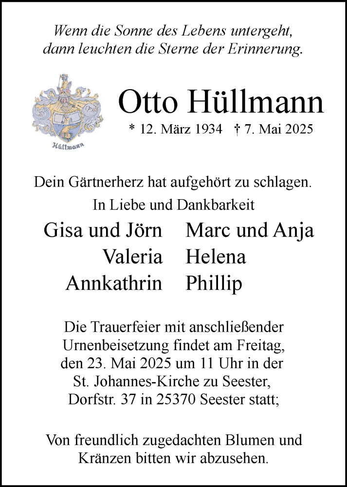  Traueranzeige für Otto Hüllmann vom 17.05.2025 aus Elmshorner Nachrichten, Barmstedter Zeitung