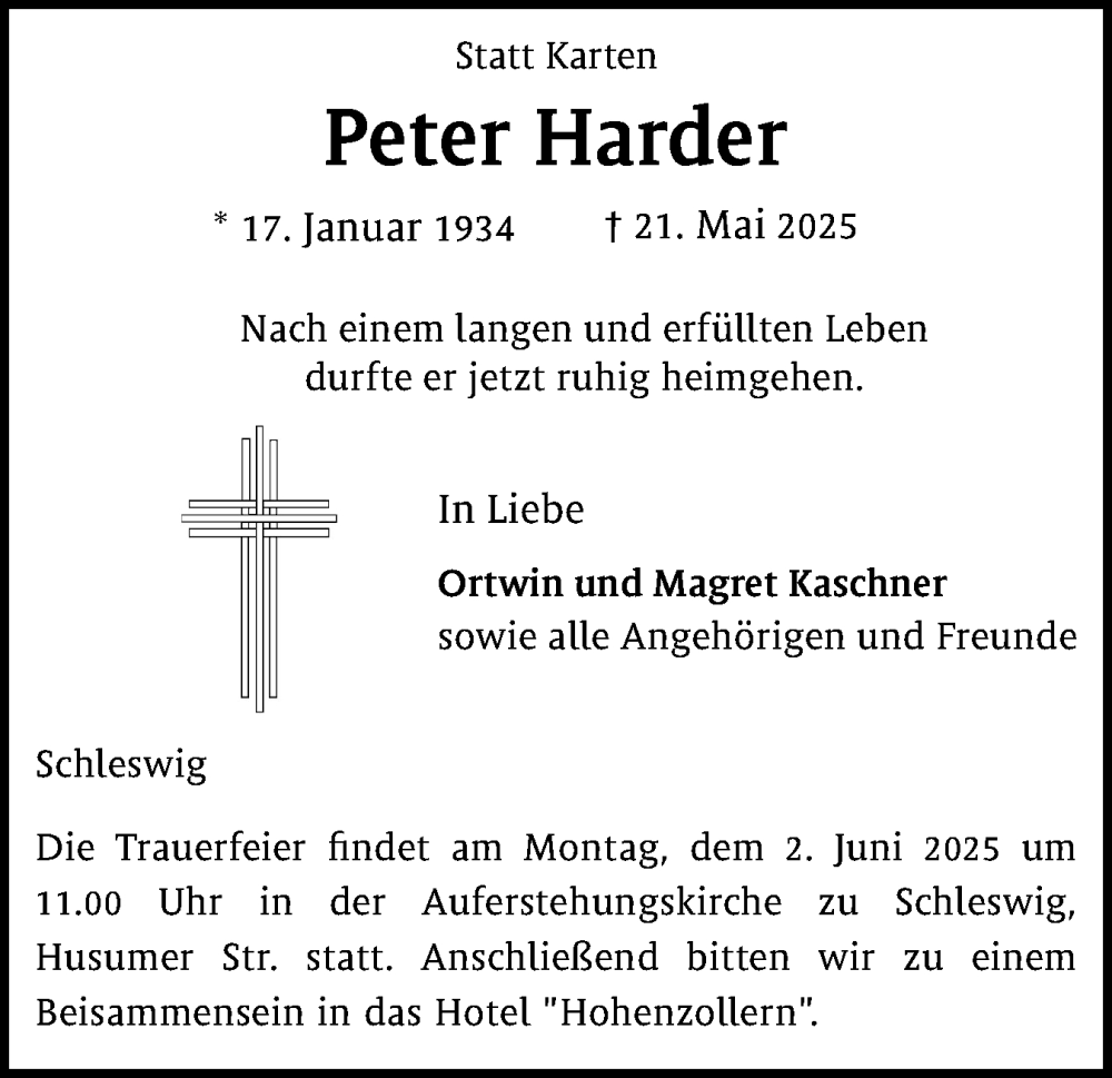 Traueranzeige für Peter Harder vom 24.05.2025