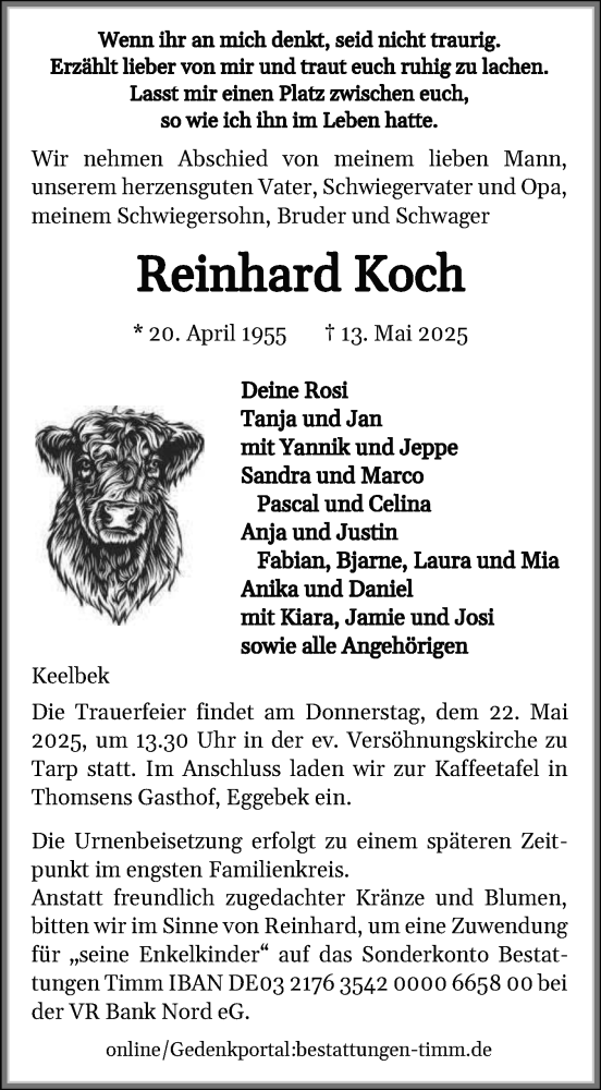  Traueranzeige für Reinhard Koch vom 17.05.2025 aus Flensburger Tageblatt