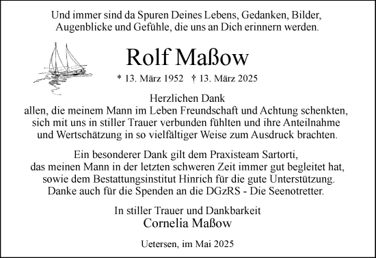 Traueranzeige von Rolf Maßow von Uetersener Nachrichten, Der tip am Wochenende