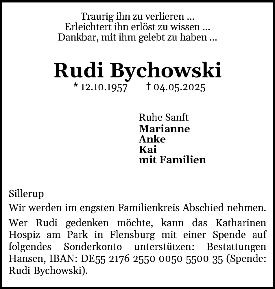  Traueranzeige für Rudi Bychowski vom 10.05.2025 aus Flensburger Tageblatt