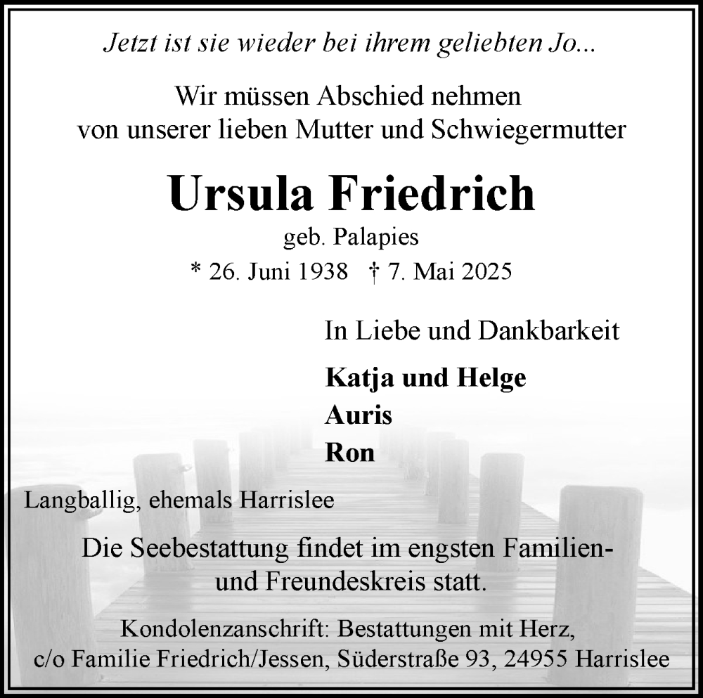  Traueranzeige für Ursula Friedrich vom 17.05.2025 aus Flensburger Tageblatt
