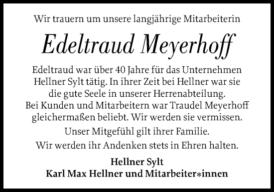 Traueranzeige von Edeltraud Meyerhoff von Sylter Rundschau