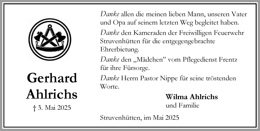  Traueranzeige für Gerhard Ahlrichs vom 31.05.2025 aus Umschau