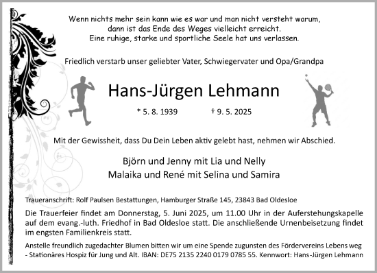 Traueranzeige von Hans-Jürgen Lehmann von MARKT Bad Oldesloe/Reinfeld, MARKT Ahrensburg/Bargteheide/Trittau und Stormarner Tageblatt