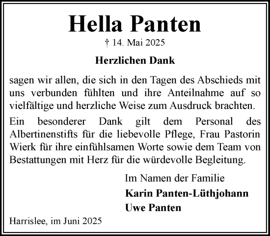 Traueranzeige von Hella Panten von Region Flensburg