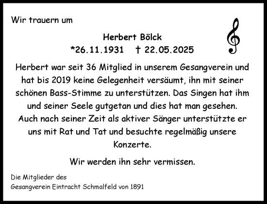 Traueranzeige von Herbert Bölck von Umschau