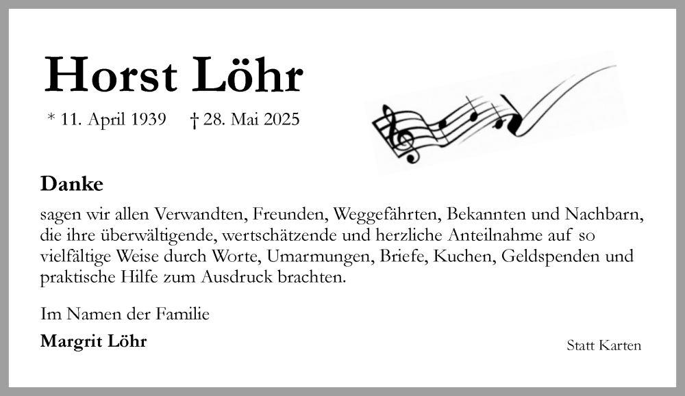  Traueranzeige für Horst Löhr vom 28.06.2025 aus Umschau
