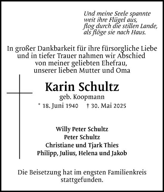 Traueranzeige von Karin Schultz von Region Pinneberg und tip Pinneberg