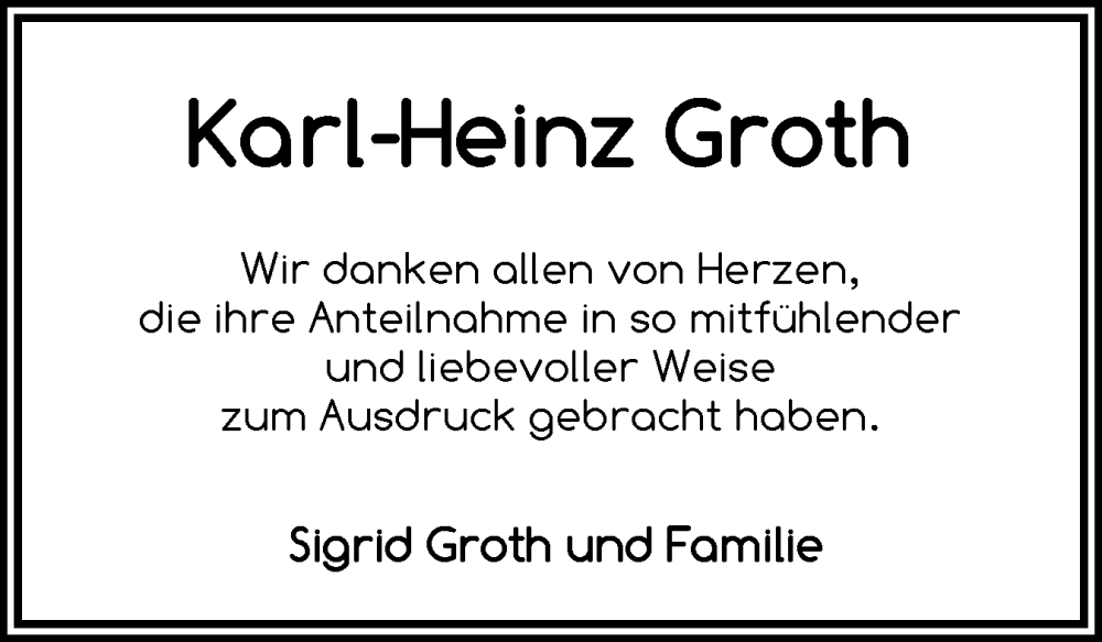  Traueranzeige für Karl-Heinz Groth vom 31.05.2025 aus Eckernförder Zeitung, Hallo Eckernförde