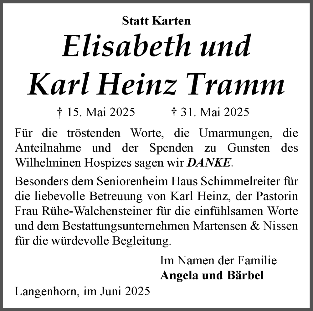  Traueranzeige für Karl Heinz Tramm vom 21.06.2025 aus Husumer Nachrichten, Nordfriesland Tageblatt