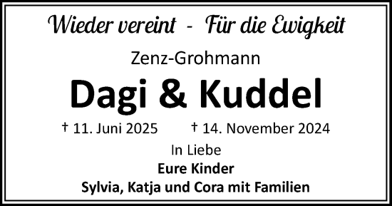 Traueranzeige von Kuddel Zenz-Grohmann von Flensburger Tageblatt