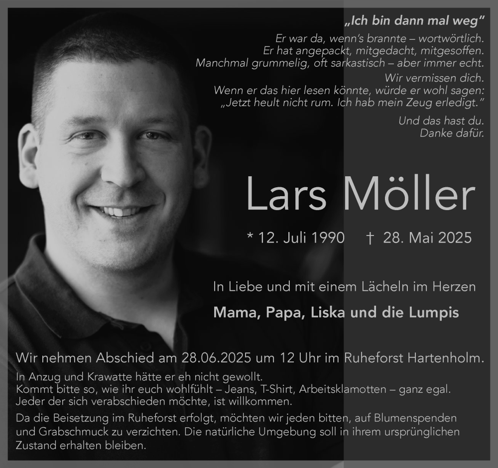  Traueranzeige für Lars Möller vom 07.06.2025 aus Umschau