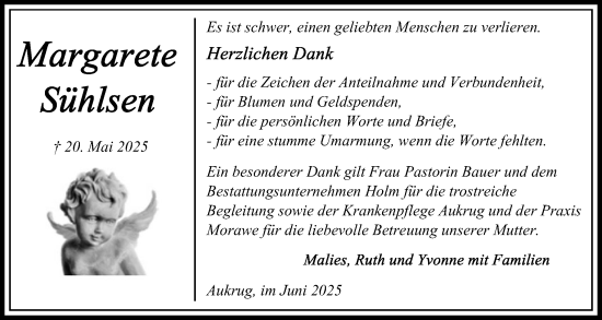 Traueranzeige von Margarete Sühlsen von Schleswig-Holsteinische Landeszeitung