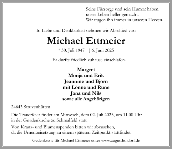 Traueranzeige von Michael Ettmeier von Umschau