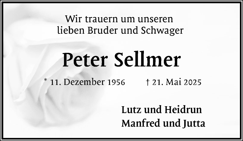  Traueranzeige für Peter Sellmer vom 31.05.2025 aus Flensburger Tageblatt