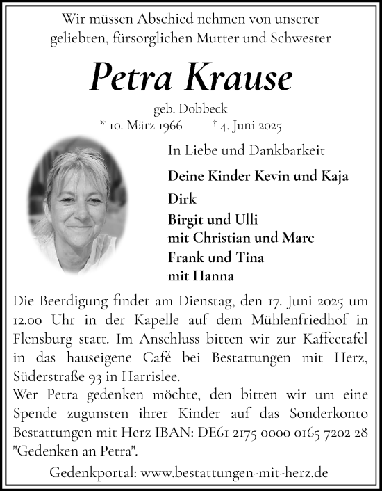 Traueranzeige von Petra Krause von Flensburger Tageblatt