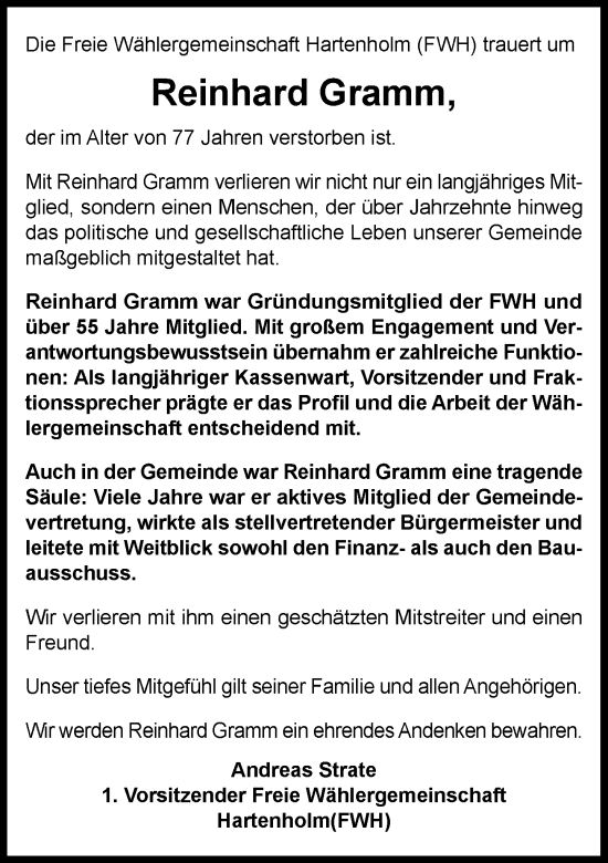 Traueranzeige von Reinhard Gramm von Umschau