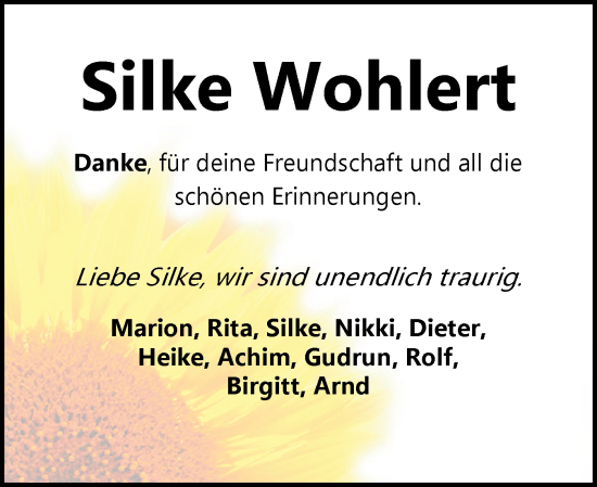 Traueranzeige von Silke Wohlert von Eckernförder Zeitung, Hallo Eckernförde