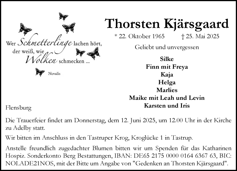  Traueranzeige für Thorsten Kjärsgaard vom 07.06.2025 aus Flensburger Tageblatt