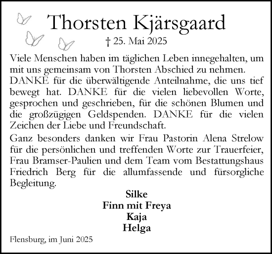 Traueranzeige von Thorsten Kjärsgaard von Flensburger Tageblatt
