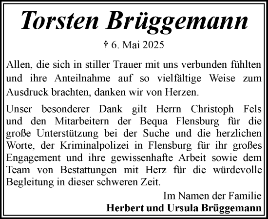 Traueranzeige von Torsten Brüggemann von Flensburger Tageblatt