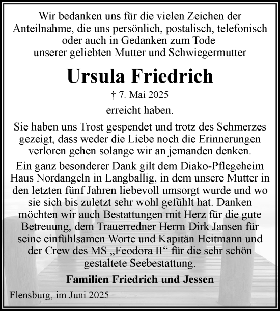 Traueranzeige von Ursula Friedrich von Flensburger Tageblatt