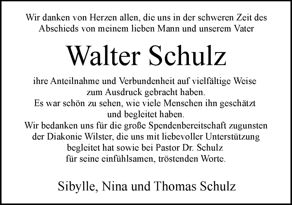  Traueranzeige für Walter Schulz vom 28.06.2025 aus Norddeutsche Rundschau, Wilstersche Zeitung, Glückstädter Fortuna