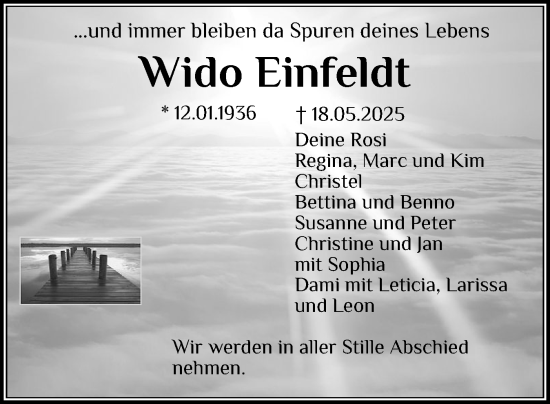 Traueranzeige von Wido Einfeldt von Husumer Nachrichten, Nordfriesland Tageblatt