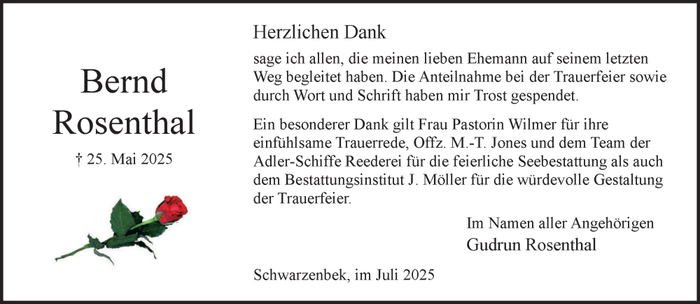  Traueranzeige für Bernd Rosenthal vom 26.07.2025 aus Wochenend Anzeiger