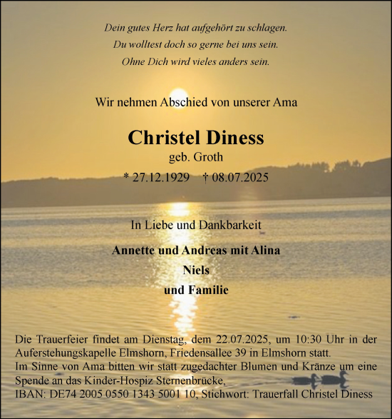 Traueranzeige von Christel Diness von Elmshorner Nachrichten, Barmstedter Zeitung