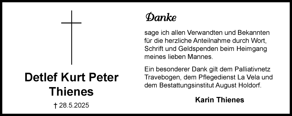  Traueranzeige für Detlef Kurt Peter Thienes vom 19.07.2025 aus Umschau