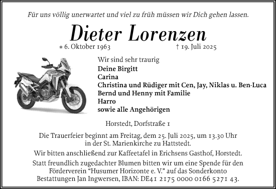 Traueranzeige von Dieter Lorenzen von Husumer Nachrichten, Nordfriesland Tageblatt