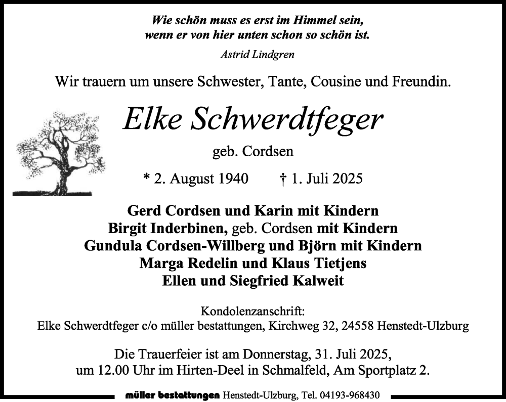  Traueranzeige für Elke Schwerdtfeger vom 19.07.2025 aus Umschau