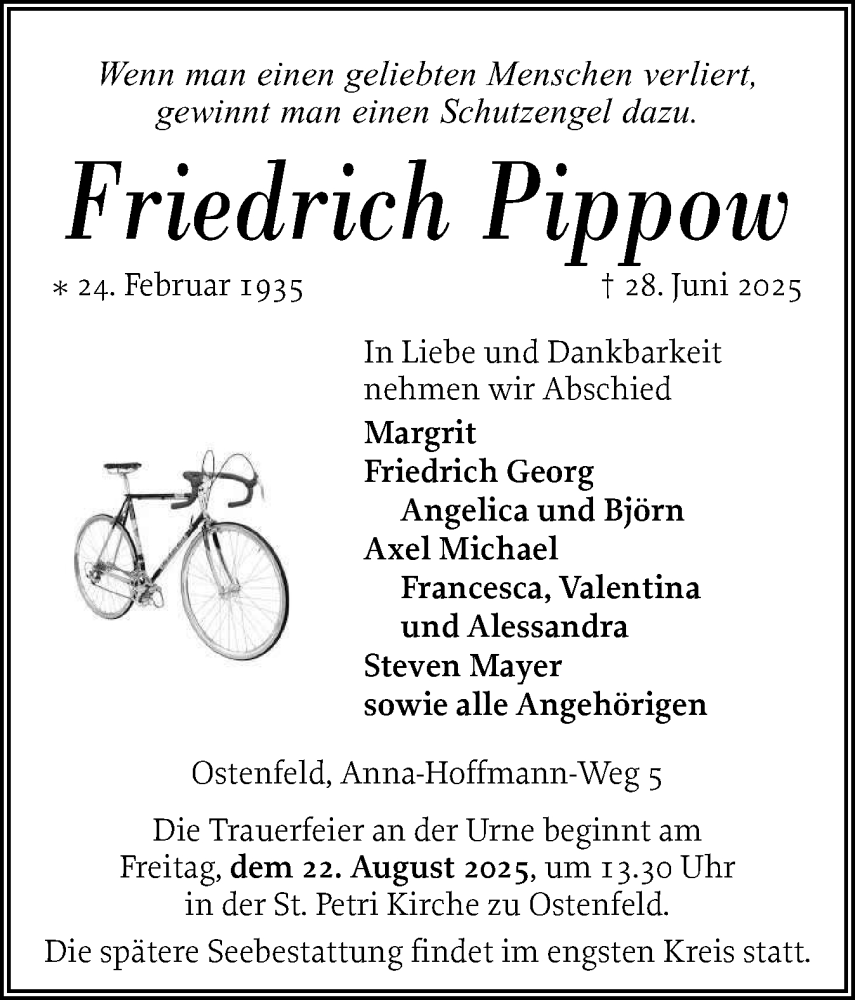  Traueranzeige für Friedrich Pippow vom 05.07.2025 aus Husumer Nachrichten, Nordfriesland Tageblatt