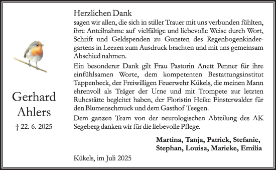Traueranzeige von Gerhard Ahlers von MARKT Ahrensburg/Bargteheide/Trittau und Stormarner Tageblatt