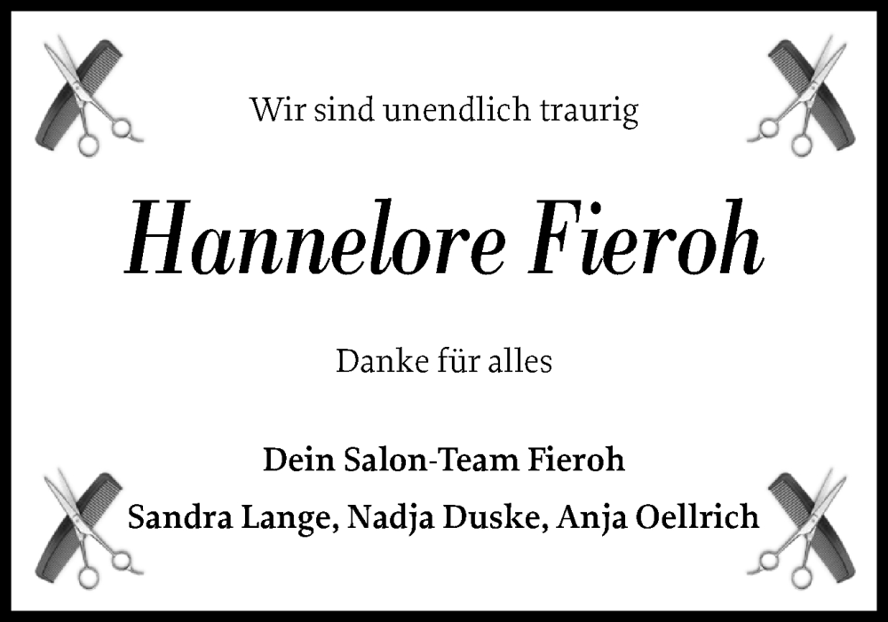  Traueranzeige für Hannelore Fieroh vom 05.07.2025 aus Holsteinischer Courier
