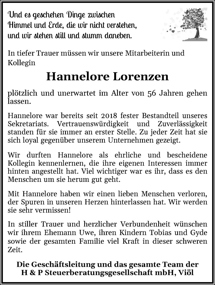  Traueranzeige für Hannelore Lorenzen vom 16.07.2025 aus Region Flensburg