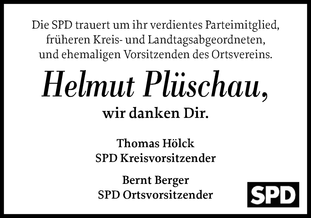  Traueranzeige für Helmut Plüschau vom 26.07.2025 aus Wedel-Schulauer Tageblatt, tip Wedel-Schulauer Tageblatt, tip Rissener Rundschau