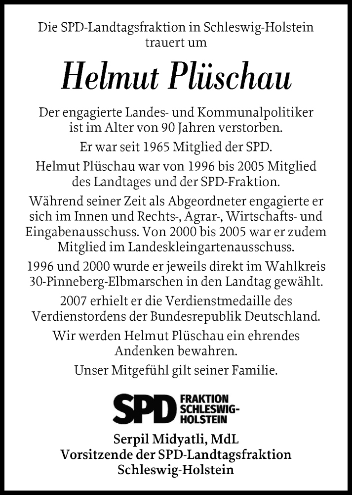  Traueranzeige für Helmut Plüschau vom 26.07.2025 aus Wedel-Schulauer Tageblatt, tip Wedel-Schulauer Tageblatt, tip Rissener Rundschau