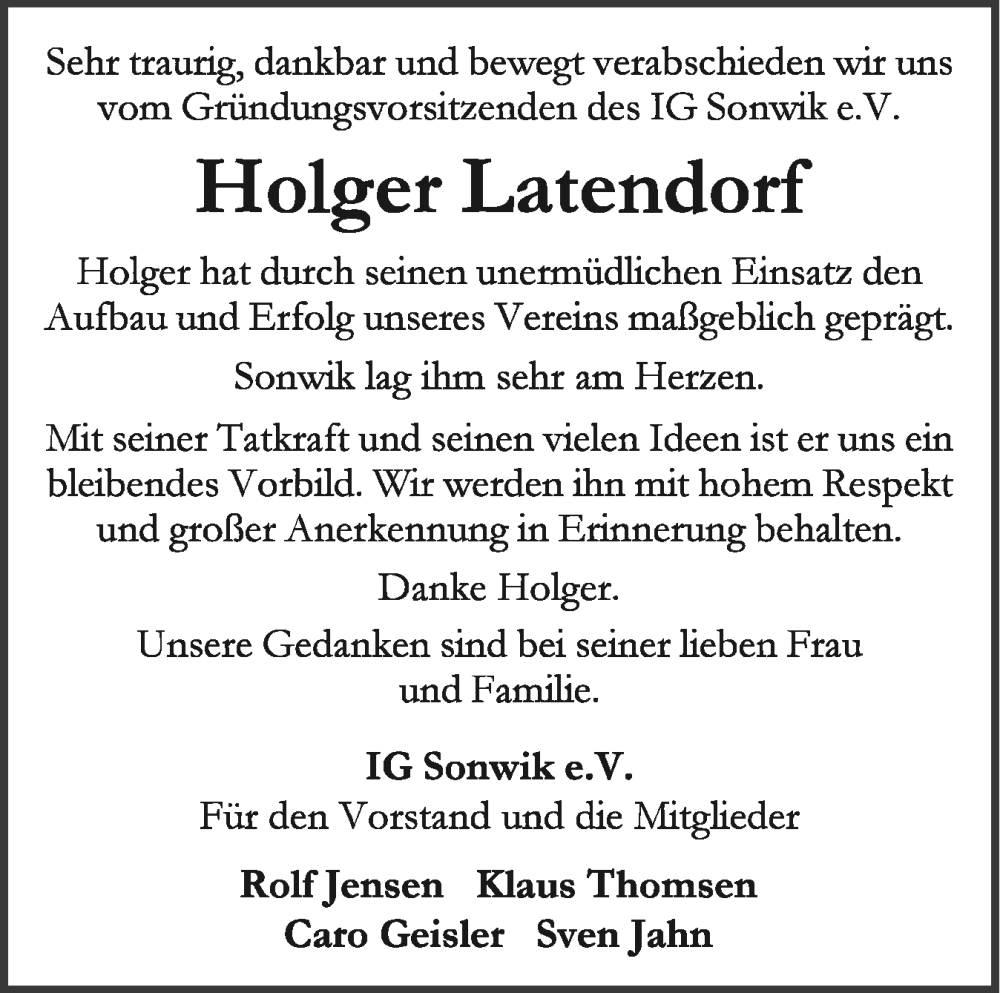  Traueranzeige für Holger Latendorf vom 12.07.2025 aus Flensburger Tageblatt