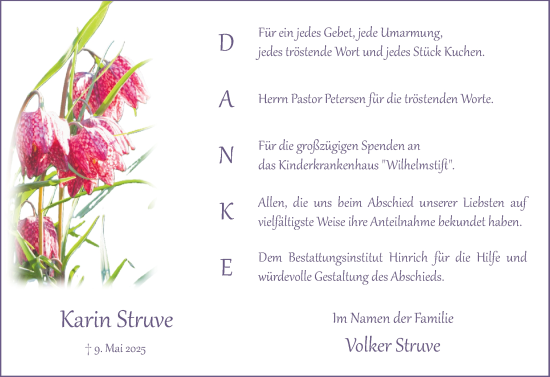Traueranzeige von Karin Struve von Uetersener Nachrichten, Der tip am Wochenende