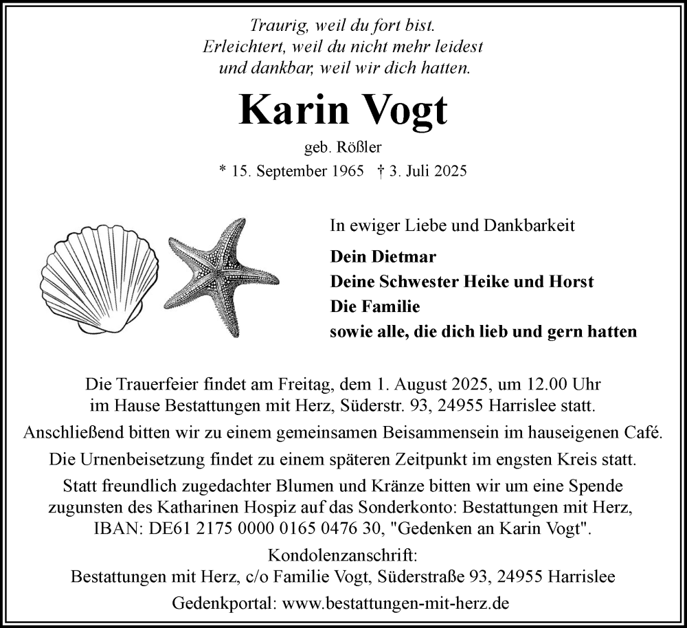  Traueranzeige für Karin Vogt vom 12.07.2025 aus Flensburger Tageblatt