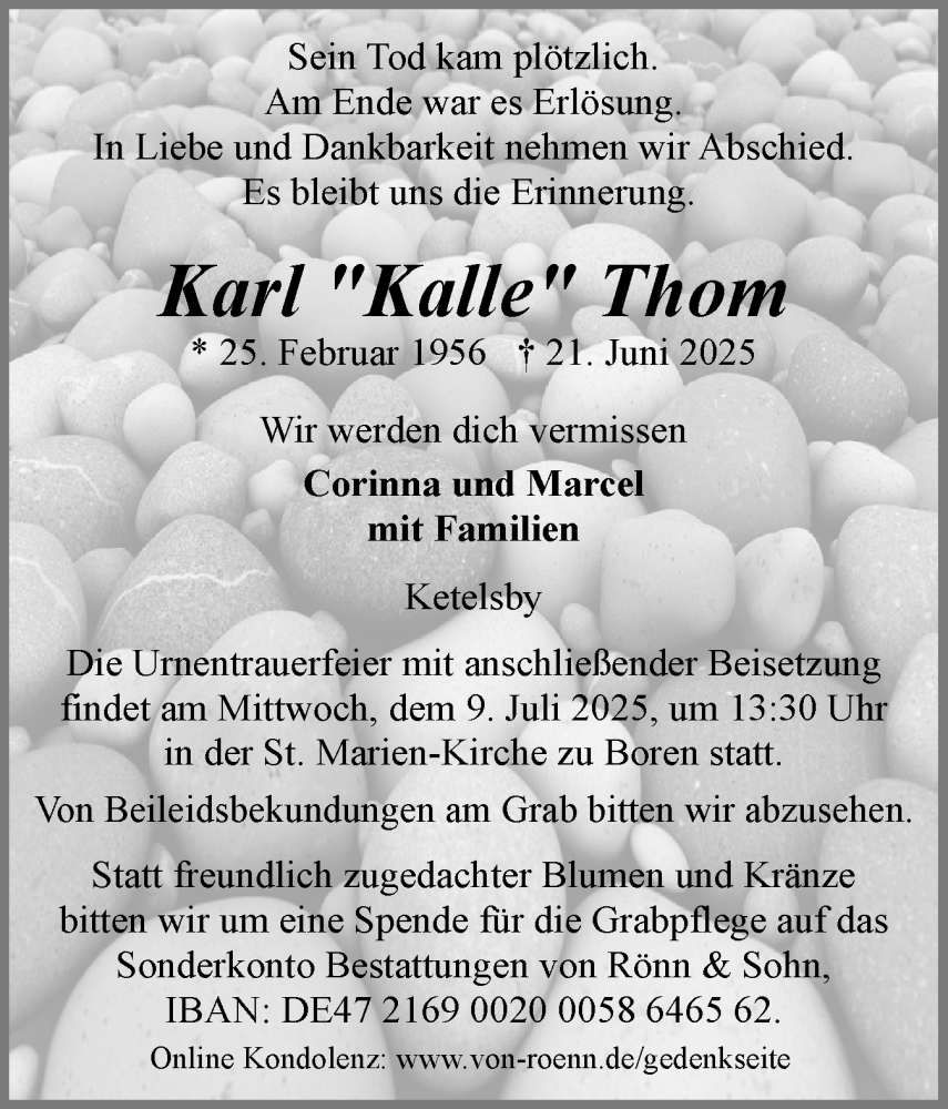  Traueranzeige für Karl Thom vom 05.07.2025 aus Schleswiger Nachrichten, Schlei-Bote