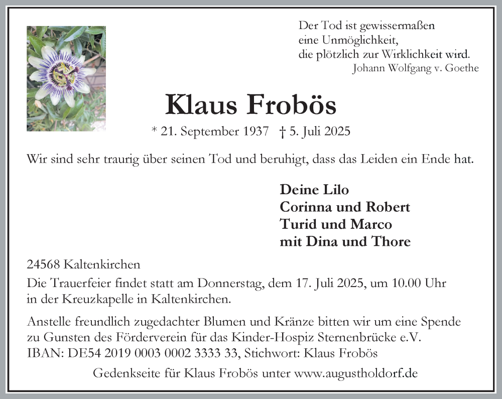  Traueranzeige für Klaus Frobös vom 12.07.2025 aus Umschau