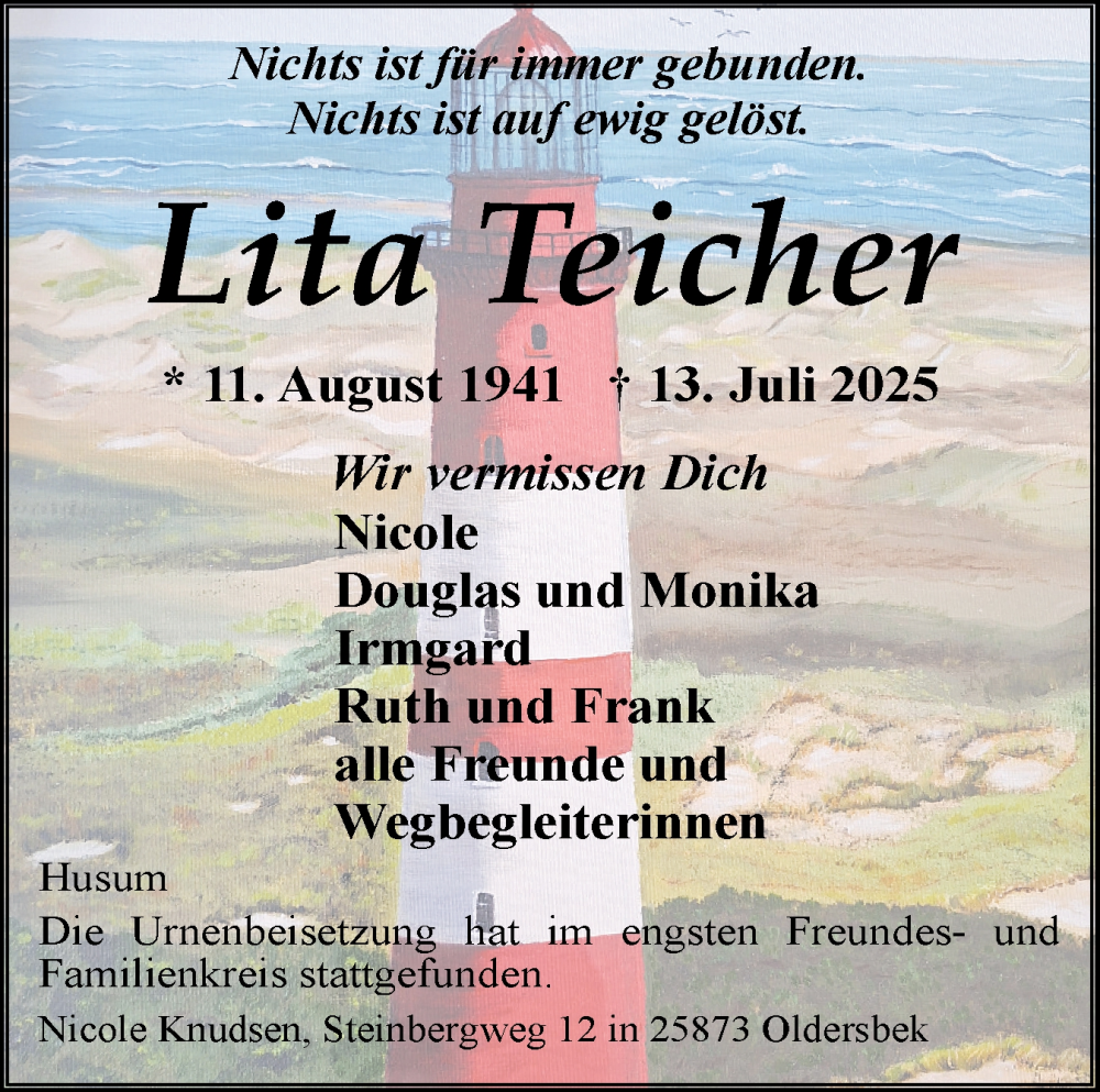 Traueranzeige für Lita Teicher vom 19.07.2025 aus Der Insel-Bote
