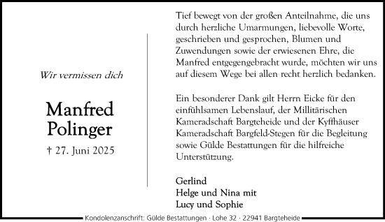 Traueranzeige von Manfred Polinger von MARKT Ahrensburg/Bargteheide/Trittau und Stormarner Tageblatt