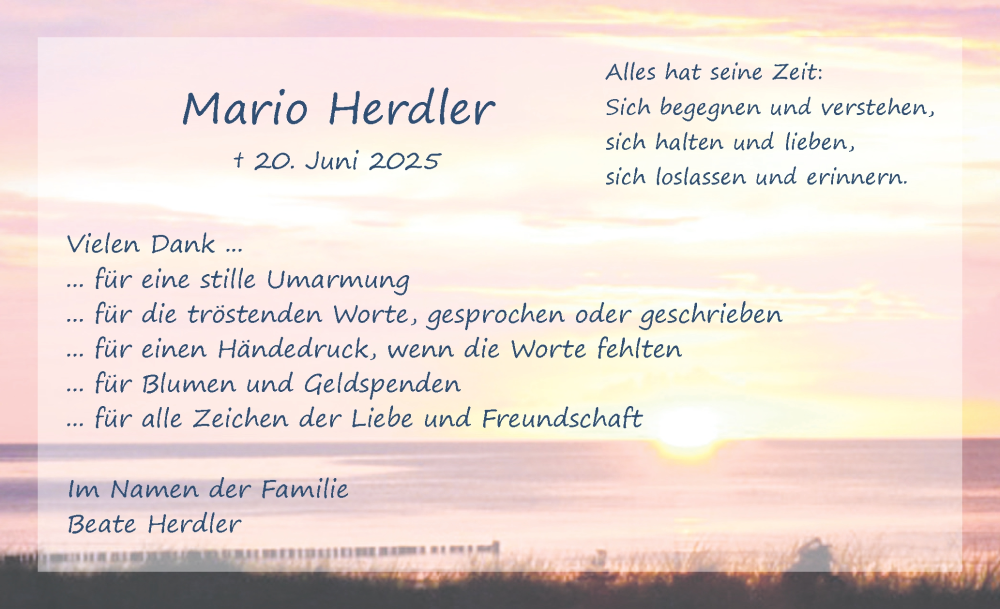  Traueranzeige für Mario Herdler vom 26.07.2025 aus Uetersener Nachrichten, Der tip am Wochenende